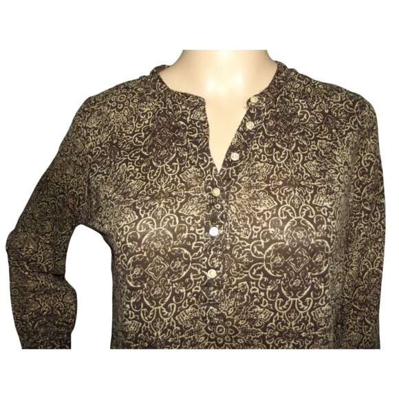 Lucky Brand John Robshaw Top Womens Sz Medium Brown floral print Henley pullover - Picture 4 of 10